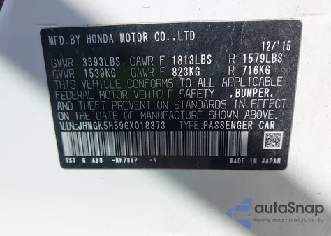 2016 Honda Fit Lx z USA, uszkodzony, nr VIN JHMGK5H59GX018373